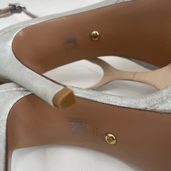 PELLE MODA Heels Size 8 Onora Platform Silver Rhinestone Crystals Strappy Ankle - Picture 9 of 15